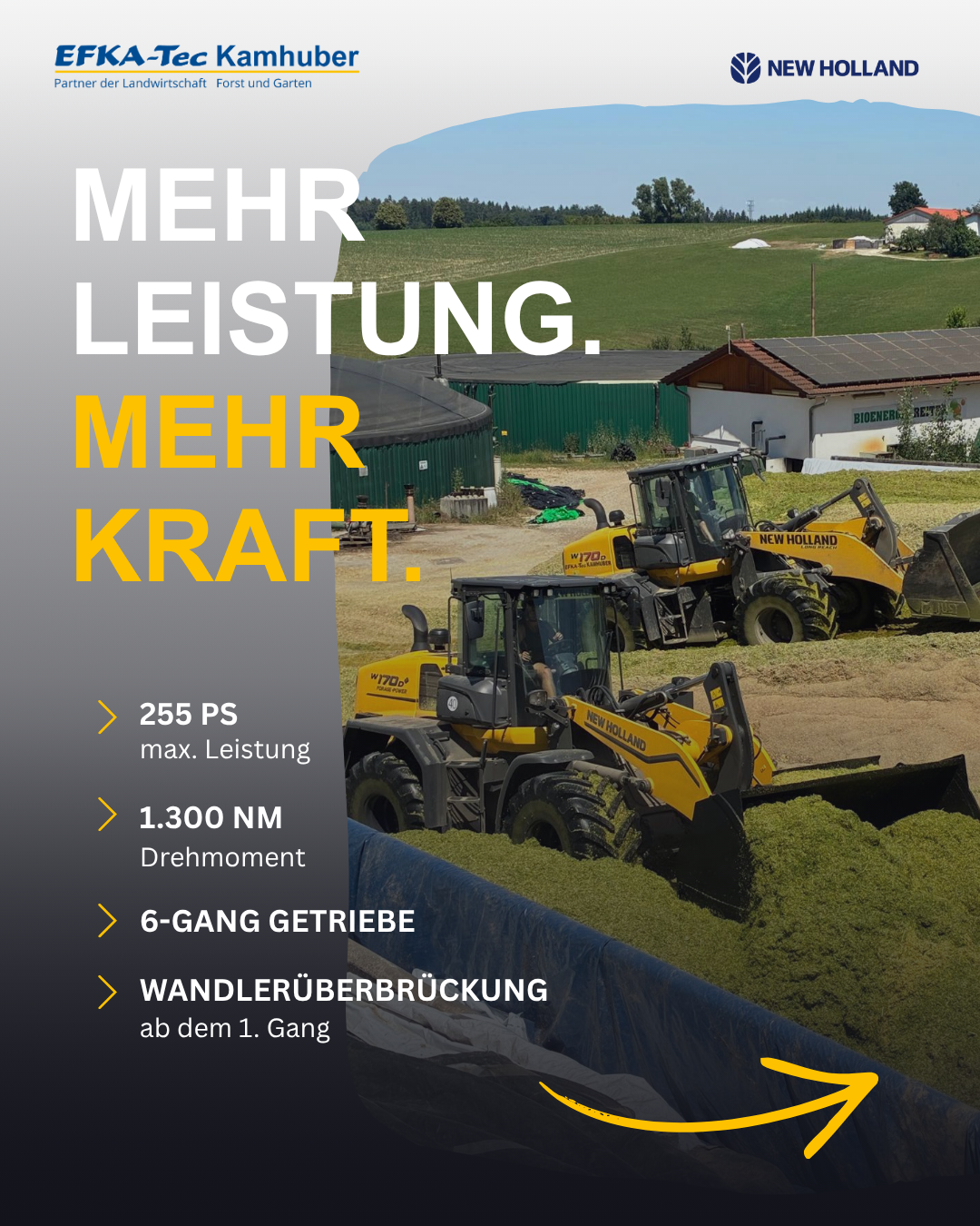 New Holland W170D+ Forage Power Radlader im Silageeinsatz